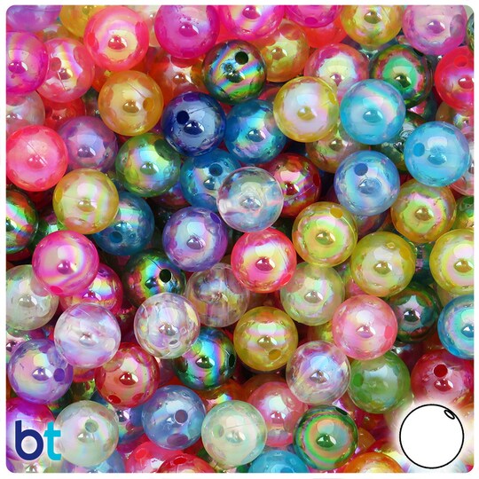 BeadTin; BeadTin Mixed Transparent AB 10mm Round Plastic Craft Beads (100pcs); Category:Plastic & Acrylic Beads; Image:1